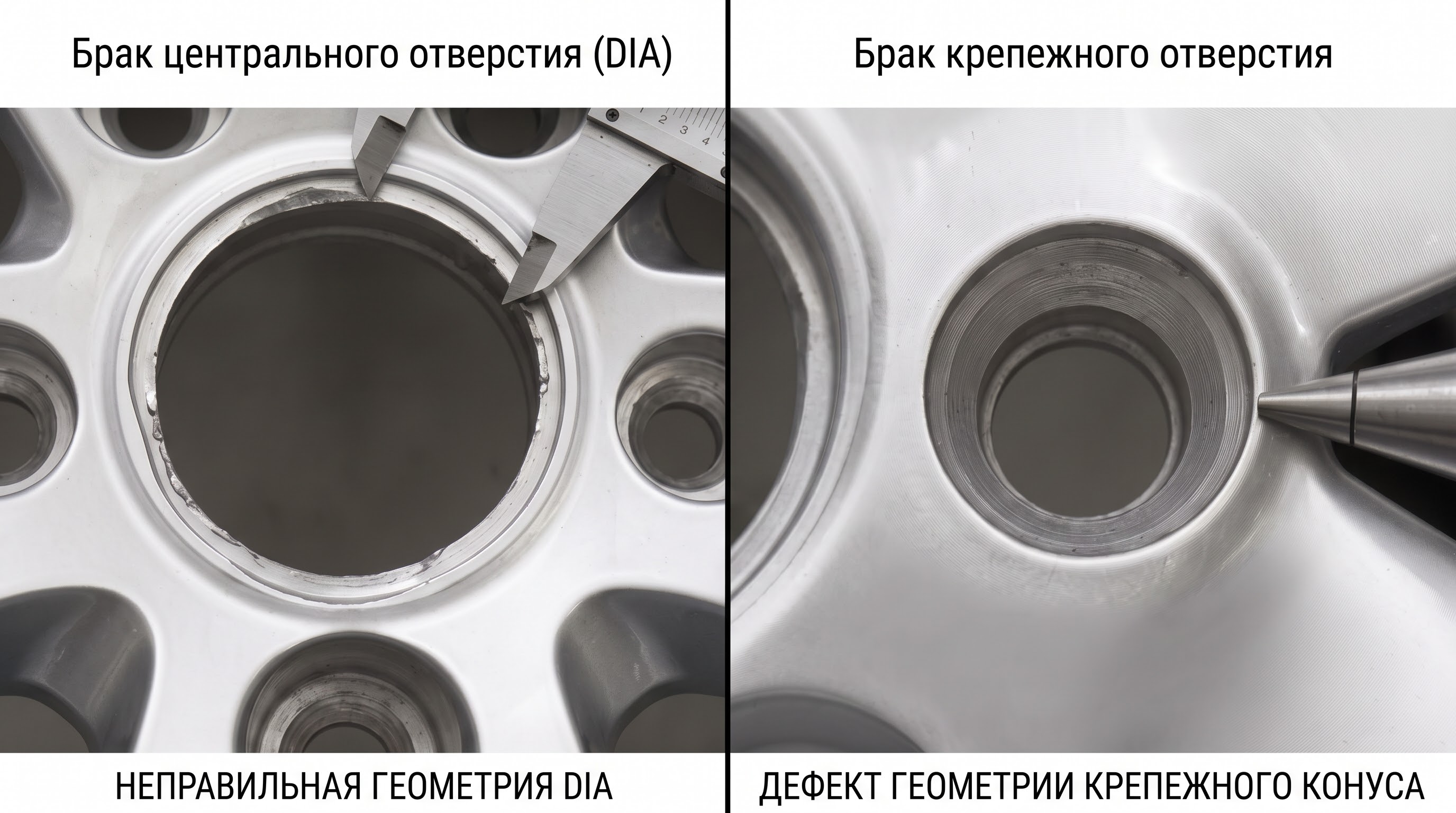 1.3.	Трещины или сколы центрального отверстия / крепежных колодцев 